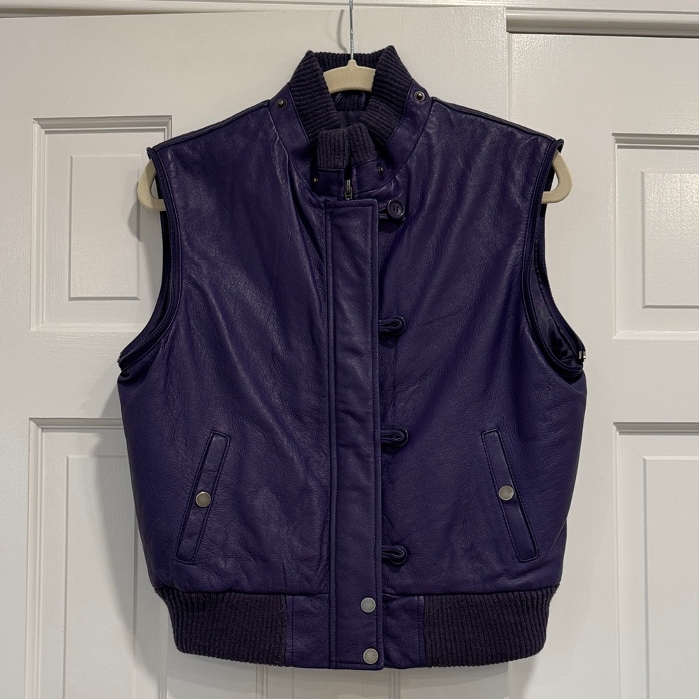 Vintage Purple Leather Puffer Vest